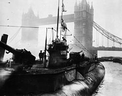 250px-National_Maritime_Museum_-_U155_at_Tower_Bridge_(pd).jpg